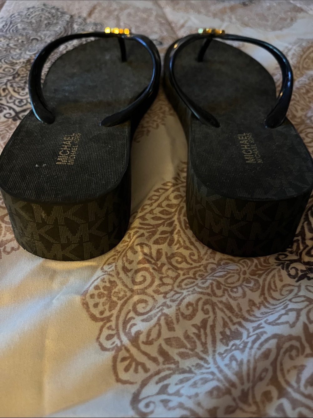 Michael Kors Black Gold-Accent Logo Flip Flop Sandals - Picture 3 of 4